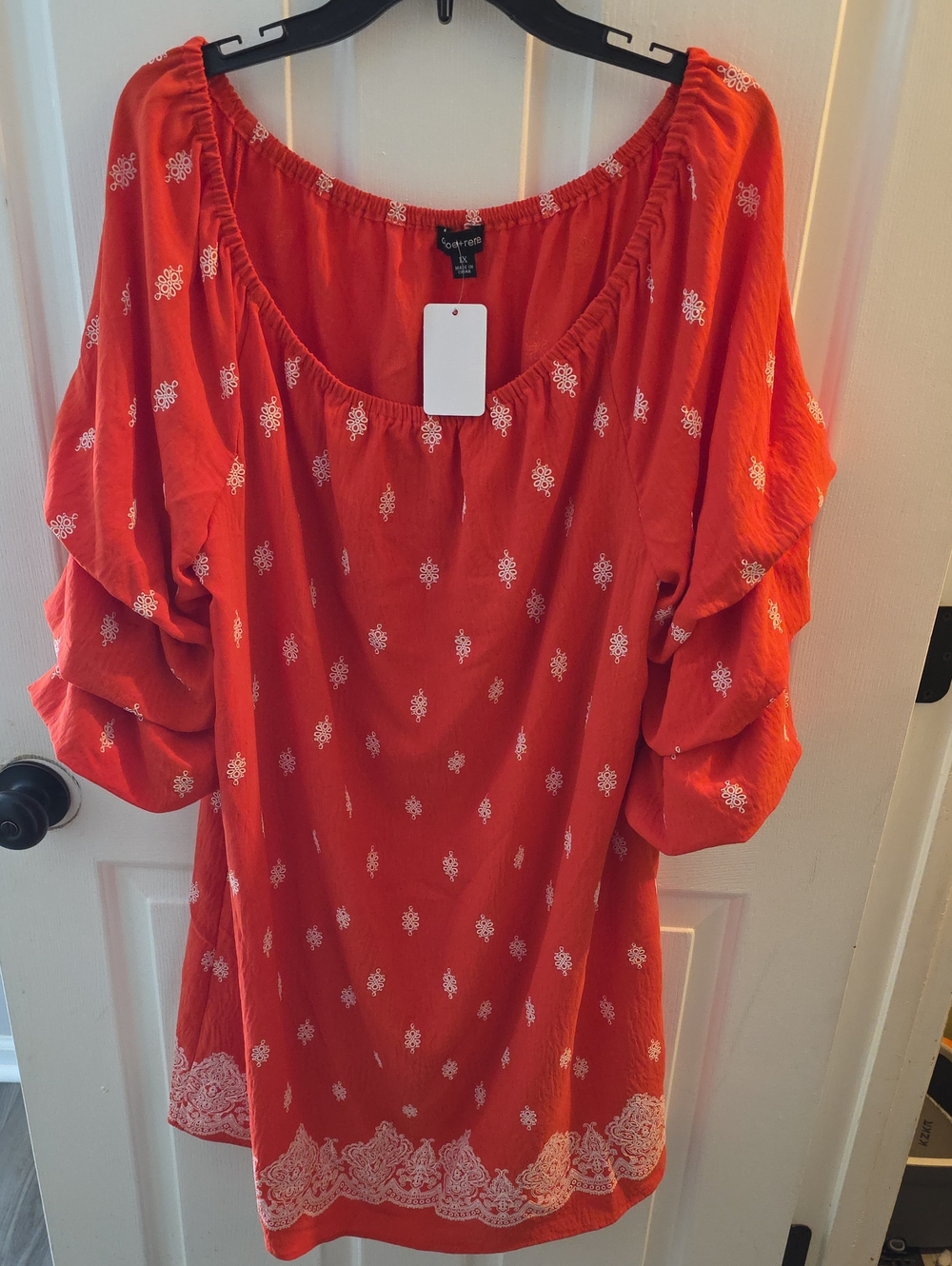 Red Embroidered Peasant Tunic -